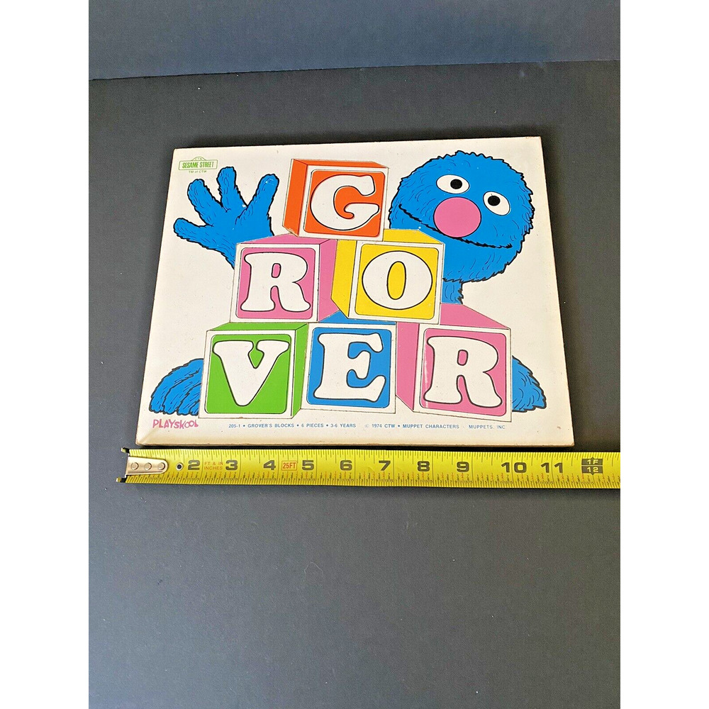 Vintage Playskool 1974 Sesame Street Grover Wooden Wood Puzzle Blocks Letters - Picture 7 of 9